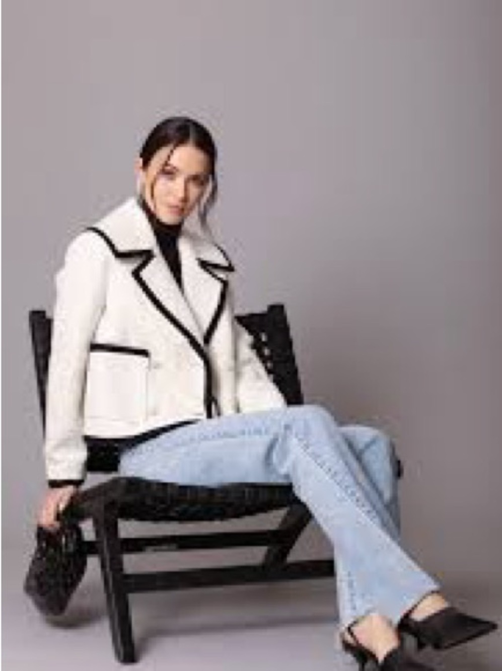 Avec Les Filles from Anthropologie Women's Cream Bouclé Jacket with Black Trim L - Picture 3 of 7